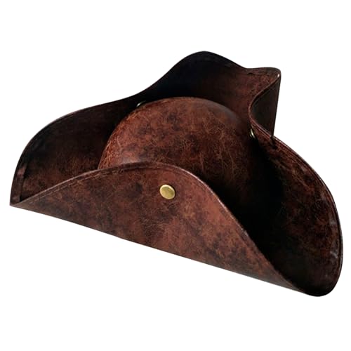 Cndiyald Tricorn Hat Faux Leder Halloween Piratenhut Unisex mit sicherem Knopf, der Colonial Hut für Erwachsene trägt von Cndiyald