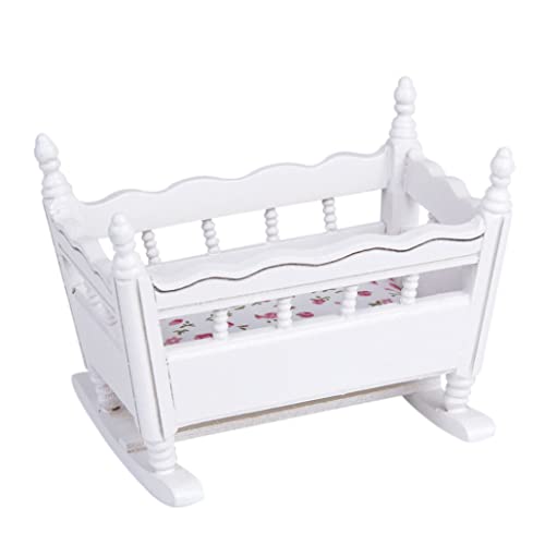 Cndiyald Weiße Holz 1:12 Miniaturbabypuppe Crib Bed Dollhouse Dekoration von Cndiyald