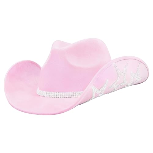 Cowgirl Hut Western Strass Cowgirl Hat Wide Rand Free Größe Cow Girl Hut Solid Farbe Cowboy Hut für Party Farm Disco, Style1, Cowgirl -Hüte von Cndiyald