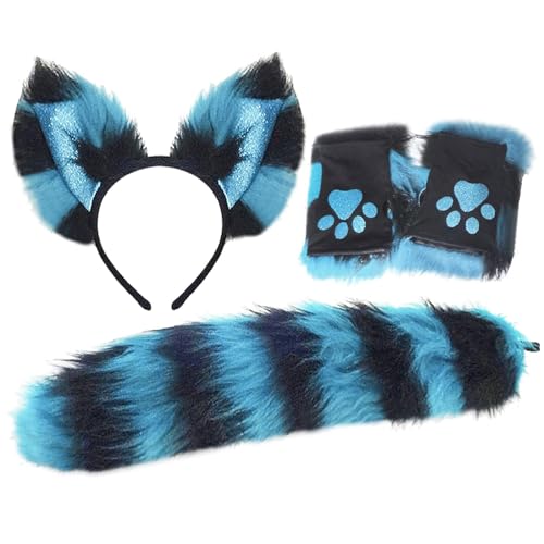 Fox -Kostüm -Set, Fuchsohren und Schwanzset, Tierkostüm für Cosplay, Blue Fox Ohren Stirnband, Fox -Kostüm für Party von Cndiyald