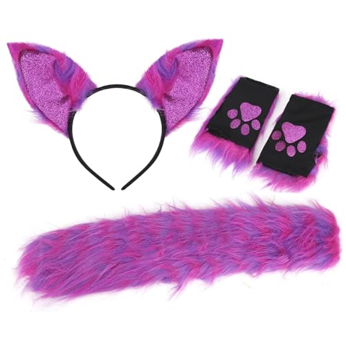 Fox -Kostüm -Set, Fuchsohren und Schwanzset, Tierkostüm für Cosplay, Purple Fox Ohren Stirnband, Fox -Kostüm für Party von Cndiyald