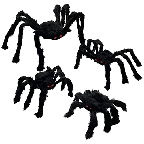 Gefälschte haarige Spinnen 4 Pack Halloween Spiders Riese Riese gefälschte gruselige haarige Spinne für Halloween Dekorationen im Freien Halloween Decor Indoor Yard Party Dekoration von Cndiyald