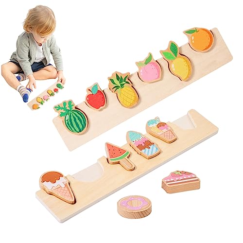 Holzrätsel für 1 Jahre alte Holzspielzeug -Rätsel für Kinder, personalisiertes Holzrätsel mit Eiscreme und Obstelementen Bildungsspielzeug Geschenke für Mädchen und Jungen Kleinkinder Neugeborene von Cndiyald