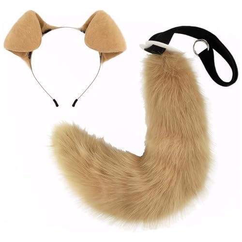 Hundeohren und Schwanzset, tierische Ohren Stirnband und Schwanzset, Schwanz und Ohren Stirnband, Flexible Welpenohren Haarban, Hundes Koholes -Halloween -Cosplay von Cndiyald