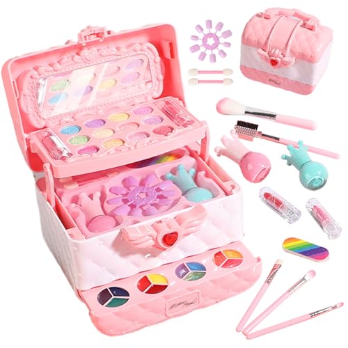 Kids Make-up Kit Waschbares kosmetisches Make-up-Kit, sichere und ungiftige kleine Mädchen Make-up-Set spielen echte Make-up-Mädchen Spielzeug, Kinder machen im Alter von 4 bis 6 Jahren Kindergeschen von Cndiyald