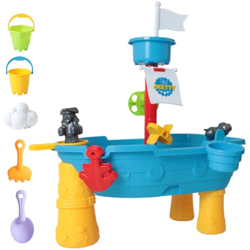 Kinder Wassertabelle Kleinkind Wassertisch 17pcs/Set Piratenschiff Kinder Wassertabelle Außenwasserspieltisch und Zubehör Wasser und Sand Tisch Sensorisches Spielzeug für Jungen und Mädchen im Alter von Cndiyald