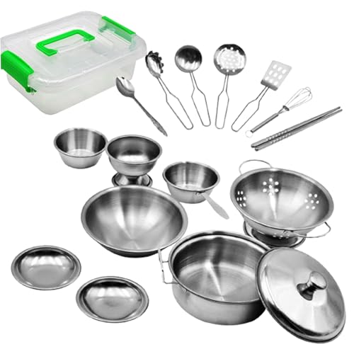 Kindertöpfe und Pfannen -Set -Simulation Kinder Kochsets mit Aufbewahrungsbox Metal Toy Pots und Pfannen für das Spielen Geburtstagsgeschenk, Kinder Kochsets von Cndiyald