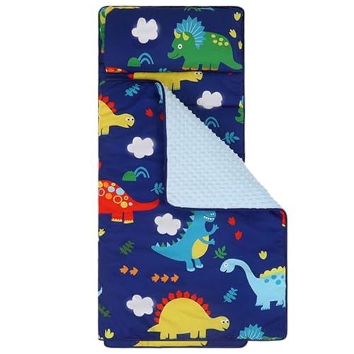 Kleinkind-Nickerchen-Matte mit Kissen und Decken Anti-Kick-Thermo-Schlafmatte mit Griff 47x20 Tragbarer Roll-up-Kinder Schlafsack Nickerchen für Kindertagesstätte, Vorschule, Reisen und Camping-Dinos von Cndiyald