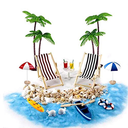 Miniature Beach Set Doll House Accessoires 18pcs/Set Miniature Beach Set Miniatur Beach Set Summer Beach Micro Landschaft für Weihnachtspuppenhausdekoration von Cndiyald