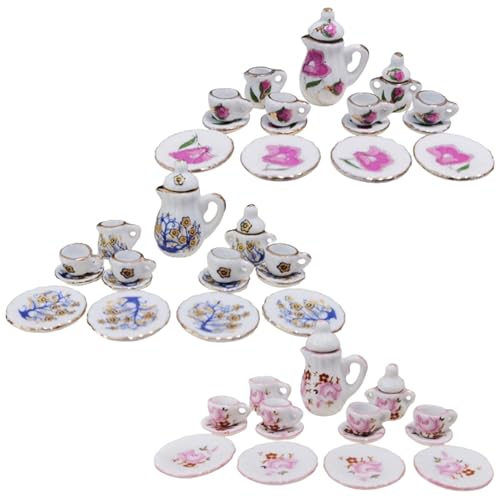 Miniature -Tee -Set winziges Tee -Set, 15 Stück 1:12 Skala Miniature -Tee -Set, Porzellan -Mini -Teetassen, Teekanne, Teller, Ringelblumenmuster -Puppenhaus -Tee -Set für Doll House Kitchen Style 2 von Cndiyald