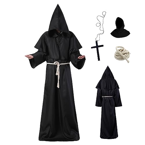 Mönch Kostüm Männer Frauen Erwachsener Mönch Robe mit Kapuze Priester Robe Renaissance Halloween Kostüme mittelalterlich Kostüm Kostüm Kleid für Halloween Carnival XL, Mönch Kostüm Männer von Cndiyald