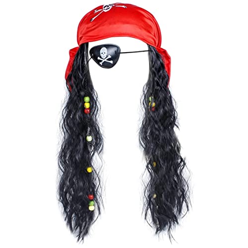 Pirat Captain Hair -Spices Outfit Pirate Perücke Hut Pirat Kostüm Set Dreadlock Perücke Eye Patch Bandana für Halloween Party Karnevalsrolle Rollenspiele Kostüme Requisiten von Cndiyald