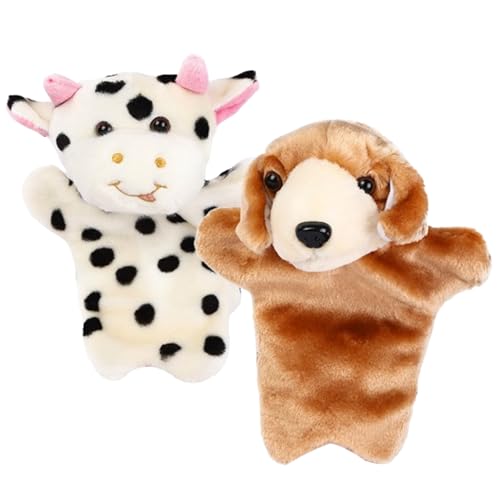 Puppen für Kinder Handpuppen 2pcs Kuh und Hunde Handpuppen für Kleinkinder 1-3, Kinder Handpuppen süße Tier Finger Puppen Plüschspielzeug Geschenke für Kinder einfallsreiches Rollenspiel, Story Telli von Cndiyald