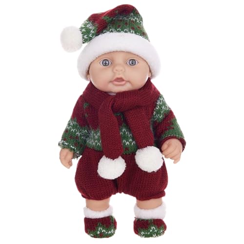 Realistische Babypuppe 8 im Ganzkörper Weihnachts -Stil -Lebens -wie -Baby -Babypuppe mit Hut & Stoff Vinyl Neugeborene Augen, die Babypuppe mit beweglichen Gliedmaßen Geschenken für Kinder (grüne St von Cndiyald