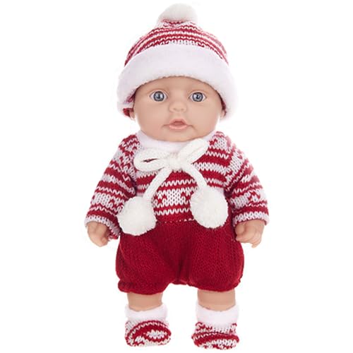 Realistische Babypuppe 8 im Ganzkörper Weihnachts -Stil -Lebens -wie -Baby -Babypuppe mit Hut & Stoff Vinyl Neugeborene Augen, die Babypuppe mit beweglichen Gliedmaßen Geschenken für Kinder (rotes St von Cndiyald