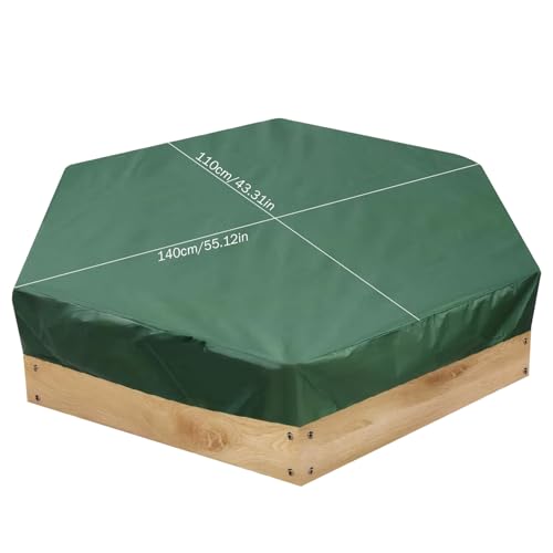 Cndiyald Sandkastenabdeckung Sandkastenabdeckung wasserdichtes hexagonales 55x43inch 210d Oxford Stoffkastenabdeckung UV -Schutz staubdes Dachzug Schließkordel Sandkastenabdeckung für Outdoor, Grün von Cndiyald