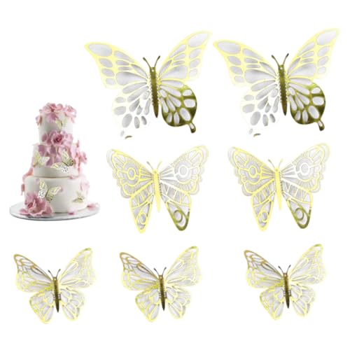 Schmetterlingskuchen Dekorationen Schmetterling Cupcake Topper Gold 3D Schmetterling Kuchen Dekoration hohles Schmetterling Dekor für Hochzeits Geburtstagsfeier Versorgung 36 PCs von Cndiyald
