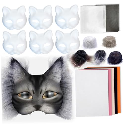 Therian Mask Set, Therian Mask Kit mit Wollstreifen, Faux Therian Maske, Therian Cat Maske, DIY -Farbe Therian Maske für Cosplay von Cndiyald