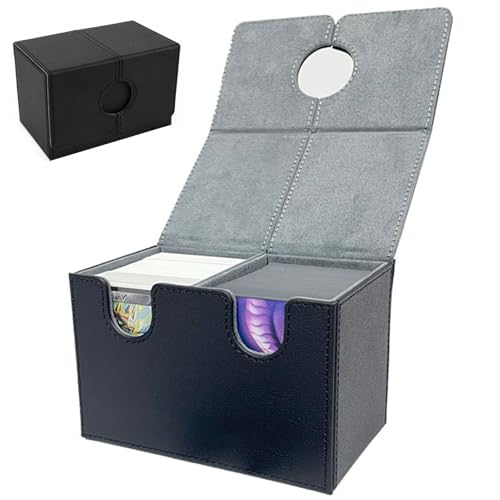 Trading Card Storage Box Card Deck Box 2 Fach Nicht-Rutsch-PU 200+ Double Sleeved Card Storage Box mit Flip Deckel Tragbarer Schutzkartenspeicherbox von Cndiyald