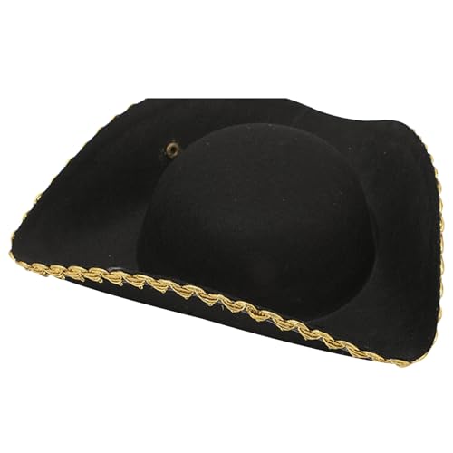 Tricorn Hut Faux Leder Halloween Piratenhut Unisex mit sicherem Knopf, der Colonial Hut für Erwachsene trägt, Kinder im Unabhängigkeitskrieg Kostümgeschenk (schwarz mit goldener Kante), Musketierhut von Cndiyald