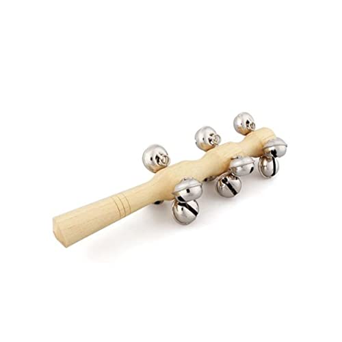 Weihnachten 13 Jingle Bells Baby Bells Safe interaktive Holzrasseln tragbare Babyrassle mit Griff für Kinder Party Bevorzugung Geschenk Musikspielzeug, Holzrassle von Cndiyald