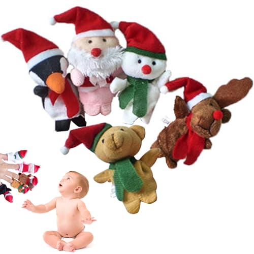 Cndiyald Weihnachtsfingerpuppen 5 Stile Rentier Schneemann Santa Penguin Bär mit roten Weihnachtsmütze Fingerpuppen für die Weihnachtsfeier der Erzählfeier für Kinder Party Taschen 1,8x3 Zoll von Cndiyald