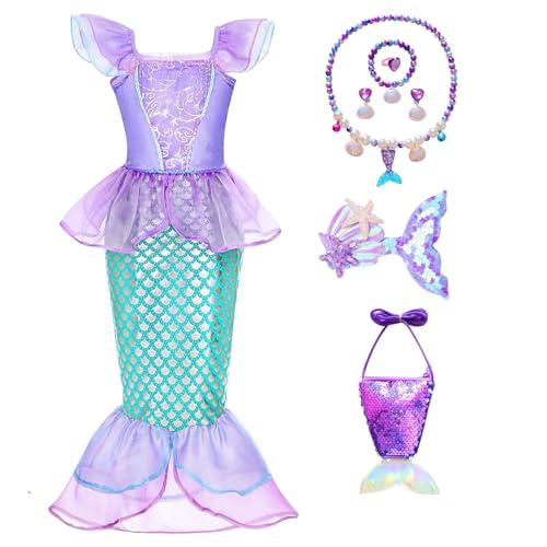 Cnexmin Ariel KostüM MäDchen Meerjungfrau KostüM Kinder Meerjungfrau Kleid Kinder Und ZubehöR Party KostüM Halloween Weihnachten Party Karneval Cosplay von Cnexmin