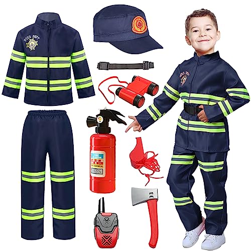 Cnexmin Feuerwehrmann-Kostüm für Kinder, Feuerwehrmann, Spielzeug, für Halloween, Karneval, Kinder, Rollenspiel, Geschenk, 7 – 8 Jahre, Blau, 140 cm von Cnexmin