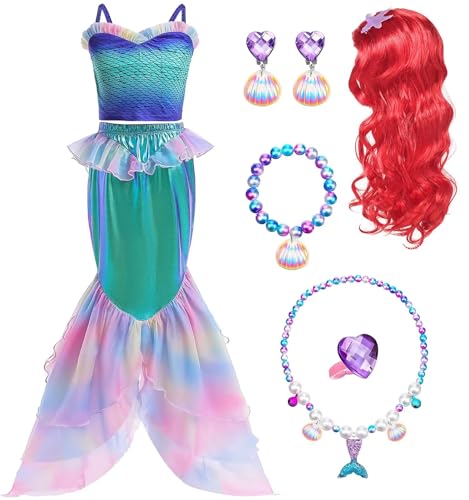 Cnexmin Meerjungfrauen KostüM MäDchen Meerjungfrau Kleid Kinder Arielle KostüM Kinder Und ZubehöR Party KostüM Halloween Weihnachten Party Karneval Cosplay von Cnexmin