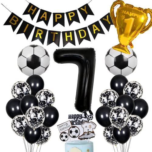 Cnrose Fussball Luftballon 7. Geburtstag Schwarz Helium Ballon 7 Geburtstag Junge Cake Topper Fußball Geburtstagsdeko 7 Jahre Kindergeburtstag Party Deko 7. Geburtstagsdeko Fußball Kuchendeko Fussball von Cnrose