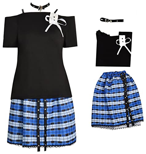 Anime Shiota Nagisa Cosplay Kostüm Assassination Classroom Plaid Rock Anzug Halloween Outfits Schule Uniform Perücke Set (Blauer Anzug, M) von Cnulaueu