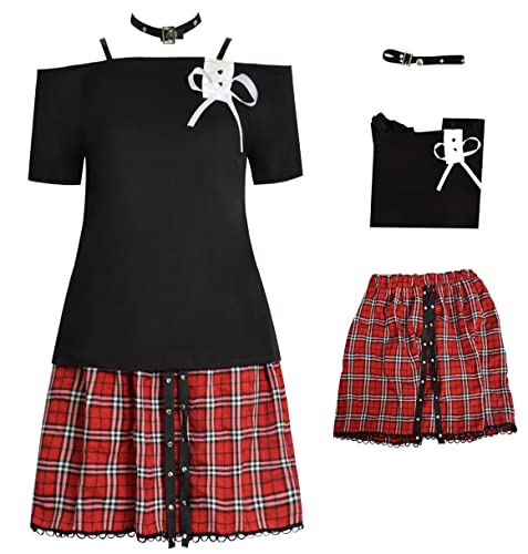 Cnulaueu Anime Shiota Nagisa Cosplay Kostüm Assassination Classroom Plaid Rock Anzug Halloween Outfits Schule Uniform Perücke Set (Roter Anzug, L) von Cnulaueu