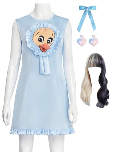 Cnulaueu Damen Cry Baby Melanie Cosplay Kostüm K12 Blau Kleid Anzug Halloween Bühne Outfit Pyjamas Kleid Full Set (Blau mit Perücke, 3XL) von Cnulaueu