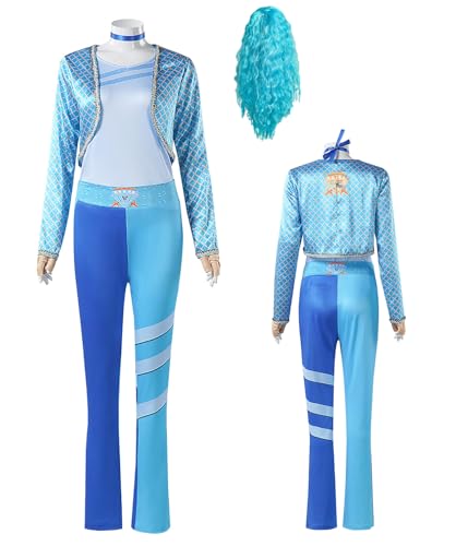 Cnulaueu Damen Descendants Rise of Red Cosplay Kostüm Uma Blau Uniform Jacke Anzug Prinzessin Halloween Outfit Mantel (Blau mit Perücke, L) von Cnulaueu