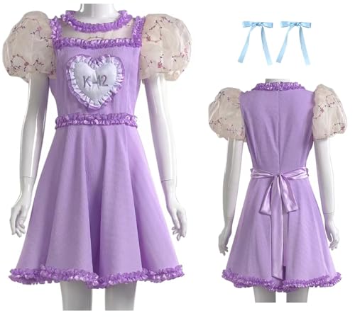 Cnulaueu Damen Melanie Cosplay Kostüm K12 Lila Kleid mit Blumensaum Anzug Halloween Bühne Outfit (Lila, M) von Cnulaueu