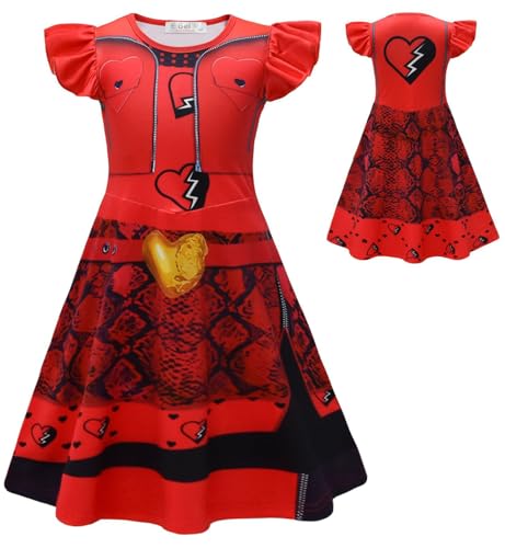 Cnulaueu Descendants Rise of Red Cosplay Kostüm Bridget Rot Fancy Kleid Halloween Outfit Rosa Tutu Kleid Rock (Rot, L) von Cnulaueu