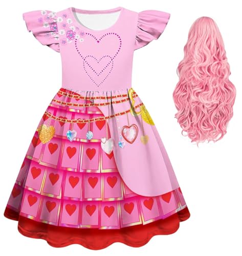 Cnulaueu Descendants Rise of Red Cosplay Kostüm Heart Queen Fancy Kleid Uma Halloween Outfit Rosa Tutu Kleid Rock (Rosa + Perücke, L) von Cnulaueu