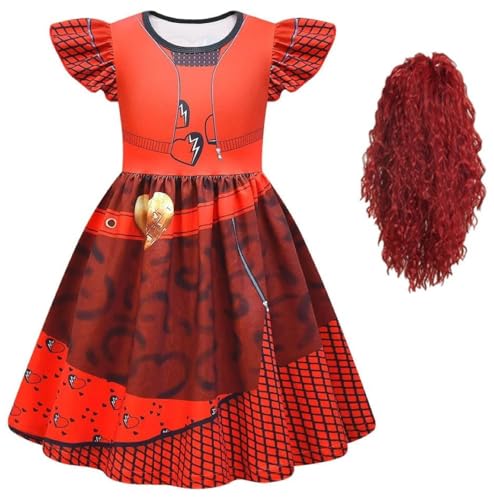 Cnulaueu Descendants Rise of Red Cosplay Kostüm Heart Queen Fancy Kleid Uma Halloween Outfit Rosa Tutu Kleid Rock (Rot + Perücke, L) von Cnulaueu