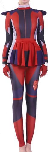 Cnulaueu Descendants Rise of Red Cosplay Kostüm Mal Jumpsuit Bodysuit Halloween Outfit Evie Uniform Anzug (Red, 3XL) von Cnulaueu