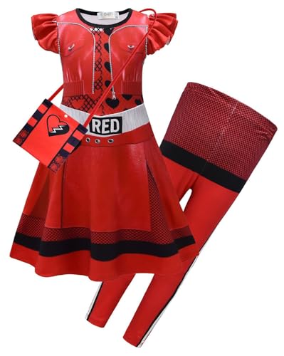 Cnulaueu Descendants Rise of Red Cosplay Kostüm Rot Fancy Kleid Halloween Outfit Rosa Tutu Rock Taschen Hosen Anzug (Rot 1, L) von Cnulaueu