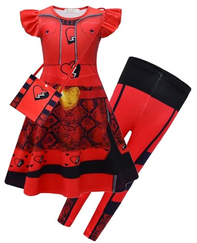 Cnulaueu Descendants Rise of Red Cosplay Kostüm Rot Fancy Kleid Halloween Outfit Rosa Tutu Rock Taschen Hosen Anzug (Rot 2, L) von Cnulaueu