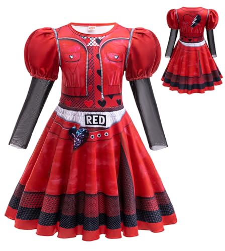 Cnulaueu Descendants Rise of Red Kleid Anzug Mädchen Red Cosplay Kostüm Halloween Outfit Puff Tutu Kleid Full Set (Rot, L) von Cnulaueu