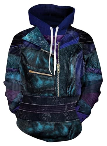 Cnulaueu Erwachsener Descendants Rise of Red Sweatshirt Rot Cosplay Kostüm Halloween Outfit Rosa Hoodies Pullover (Blau 1, 3XL) von Cnulaueu