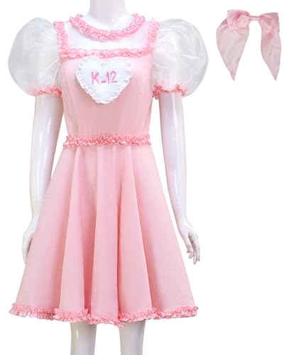 Cnulaueu Erwachsener K12 Cosplay Kostüm Melanie Rosa Kleid mit Blumensaum Anzug Halloween Bühne Outfit (Rosa, L) von Cnulaueu