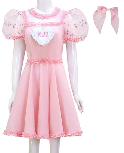 Cnulaueu Erwachsener K12 Cosplay Kostüm Melanie Rosa Kleid mit Blumensaum Anzug Halloween Bühne Outfit (Rosa Stickerei, 3XL) von Cnulaueu