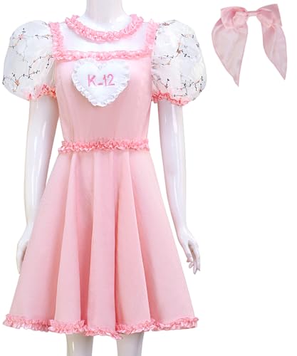 Cnulaueu Erwachsener K12 Cosplay Kostüm Melanie Martinez Rosa Kleid mit Blumensaum Anzug Halloween Bühne Outfit (Weiße Stickerei, 3XL) von Cnulaueu