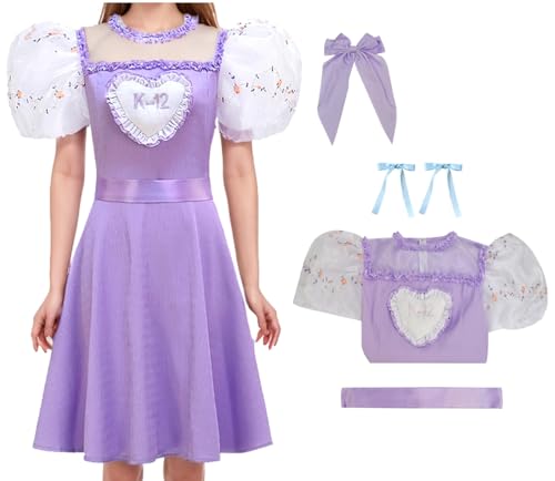 Cnulaueu Erwachsener K12 Melanie Martinez Cosplay Kostüm Lila Kleid Gürtel Anzug Halloween Outfit Kleid Headwear Set (Lila 01, 3XL) von Cnulaueu