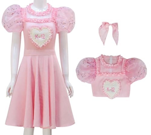 Cnulaueu Erwachsener Melanie Martinez Cosplay Kostüm K12 Rosa Kleid Anzug Halloween Bühne Outfit Kleid Fliege Set (Rosa, L) von Cnulaueu