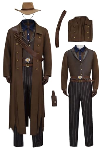 Cnulaueu Erwachsener Vault 33 Cooper Howard Cosplay Kostüm The Ghoul Uniform Trenchcoat Anzug Fall Halloween Outfit (Braun, 3XL) von Cnulaueu