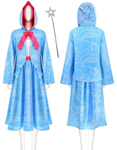 Cnulaueu Frauen Fairy Godmother Cosplay Kostüm Kapuze Umhang Kleid Fliege Anzug Geschichten Halloween Outfits Robe (Blau 2, 3XL) von Cnulaueu